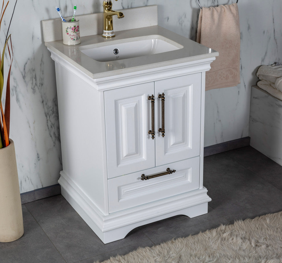 Romana Collection 24" Bathroom Vanity With Sink, Mirror, Countertop, White