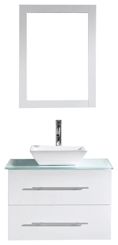 Virtu Marsala 29" Single Bathroom Vanity, White, Brushed Nickel Faucet, Mirror