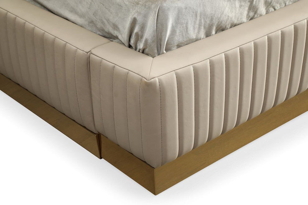 Modrest- Sterling Modern Beige Bonded Leather & Gold Bed, Eastern King