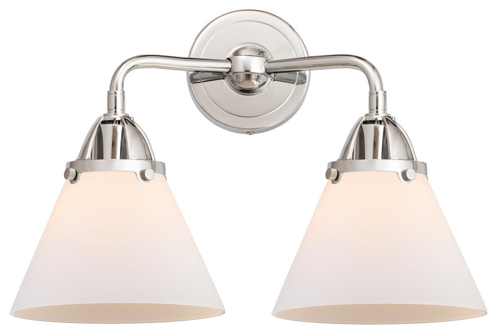 Large Cone Bath Vanity Light, Polished Chrome, Matte White, Matte White
