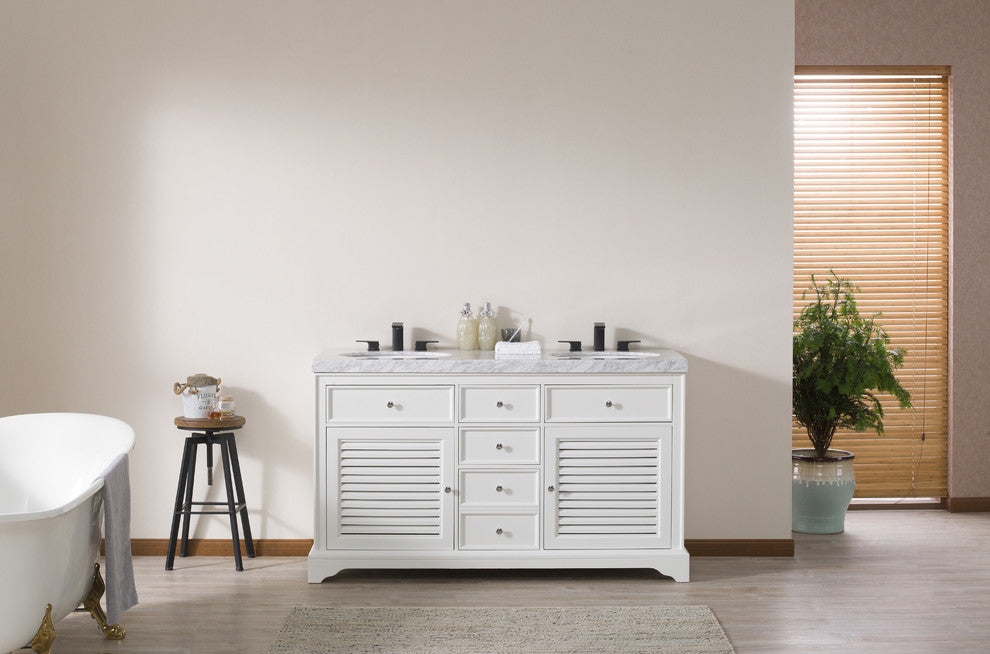 Magnolia 60" White Double Sink Bath Vanity, With Black Faucet