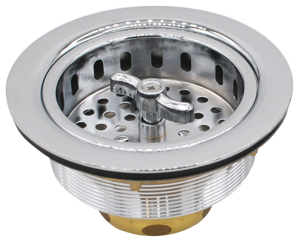 Two Wing Nut Style Large Kitchen Basket Strainer, Polished Brass, Polished Chrome