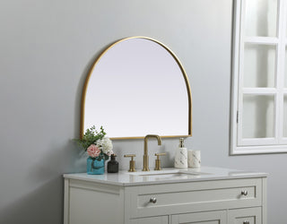 Metal Frame Arch Mirror 33X24 Inch, Brass