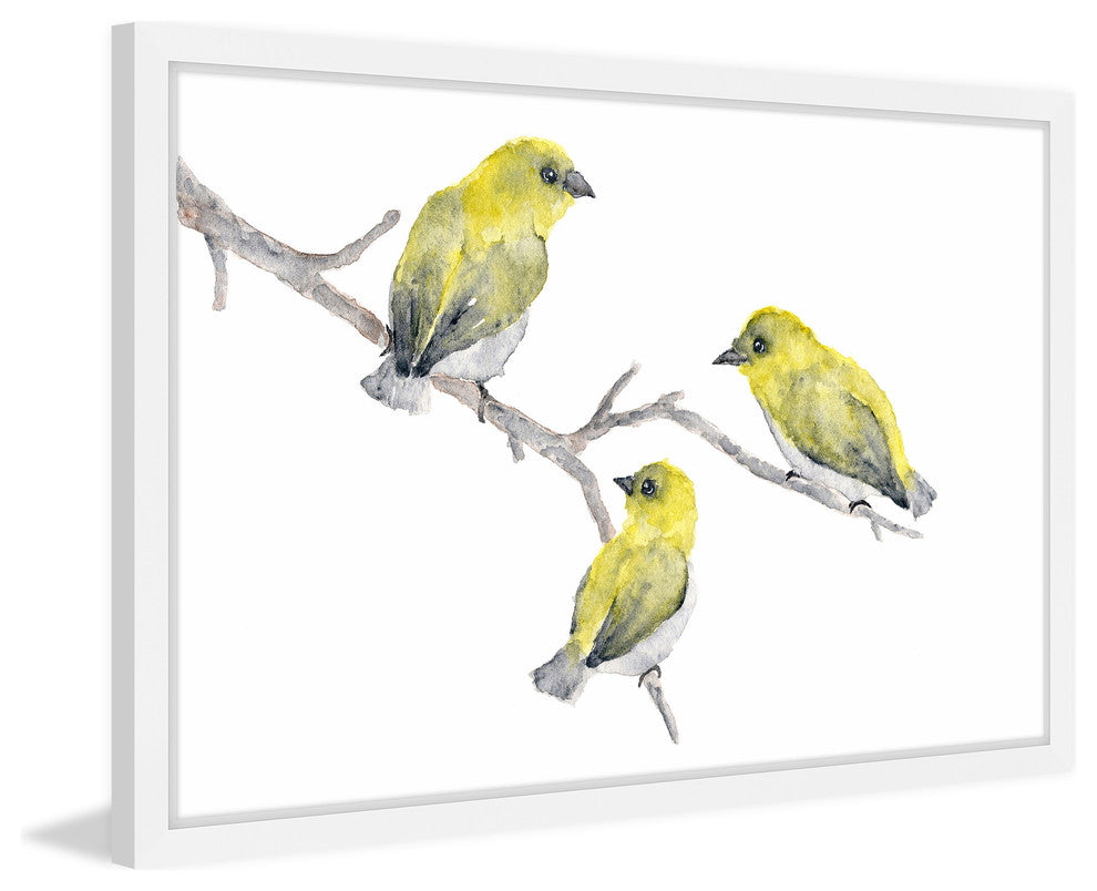 Marmont Hill, "Yellow Birds" by Thimble Sparrow Framed Painting Print, 30x20