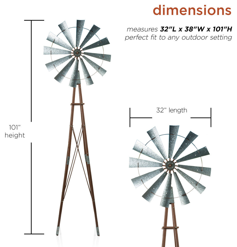 Alpine Garden Metal Kinetic Windmill, 101"Tall