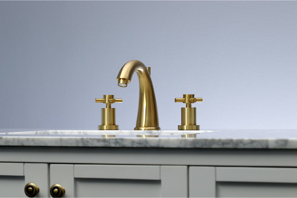 Kingston Brass Widespread Bathroom Faucet With Brass Pop-Up, Brushed Brass