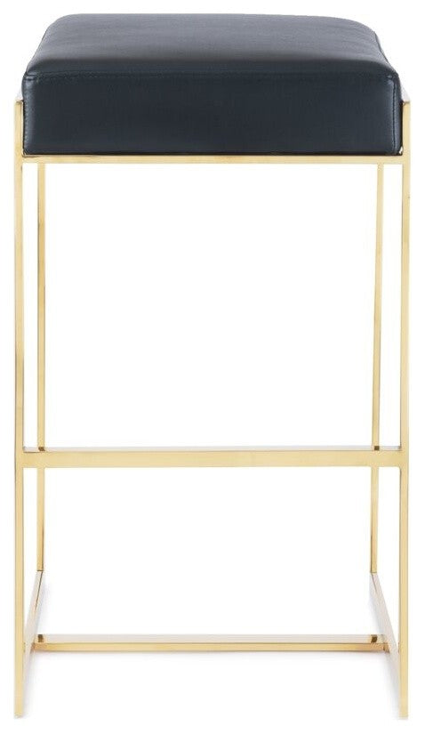 Logan Bar Stool, Polished Gold Stainless Steel Frame/Black Seat