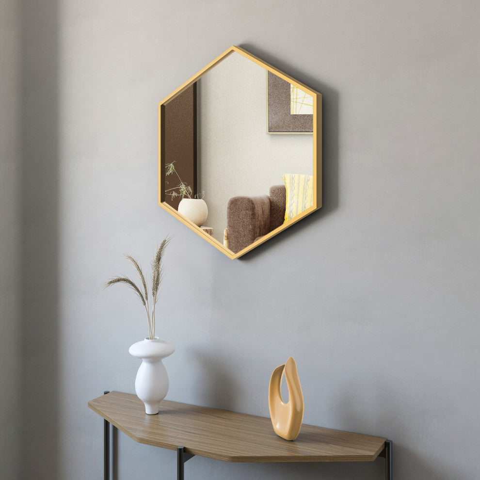 Delta 28" Gold Hexagonal Metal Frame Mirror