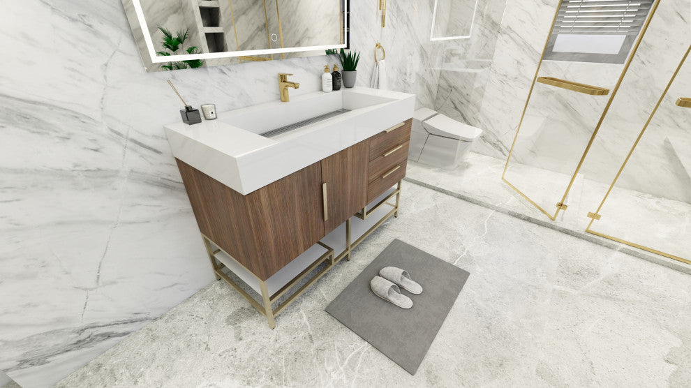 Madison 48" Free Standing Vanity With Reinforced Acrylic Sink, Rosewood