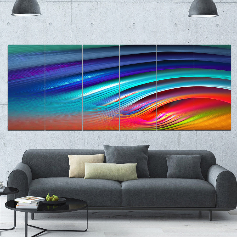 Beautiful Fractal Rainbow Waves, Floral Canvas Art Print, 70"x28", 6 Panels