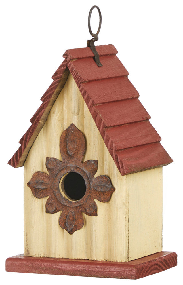 8.94"H Rustic Garden Distressed Wooden Birdhouse, Gambrel Roof