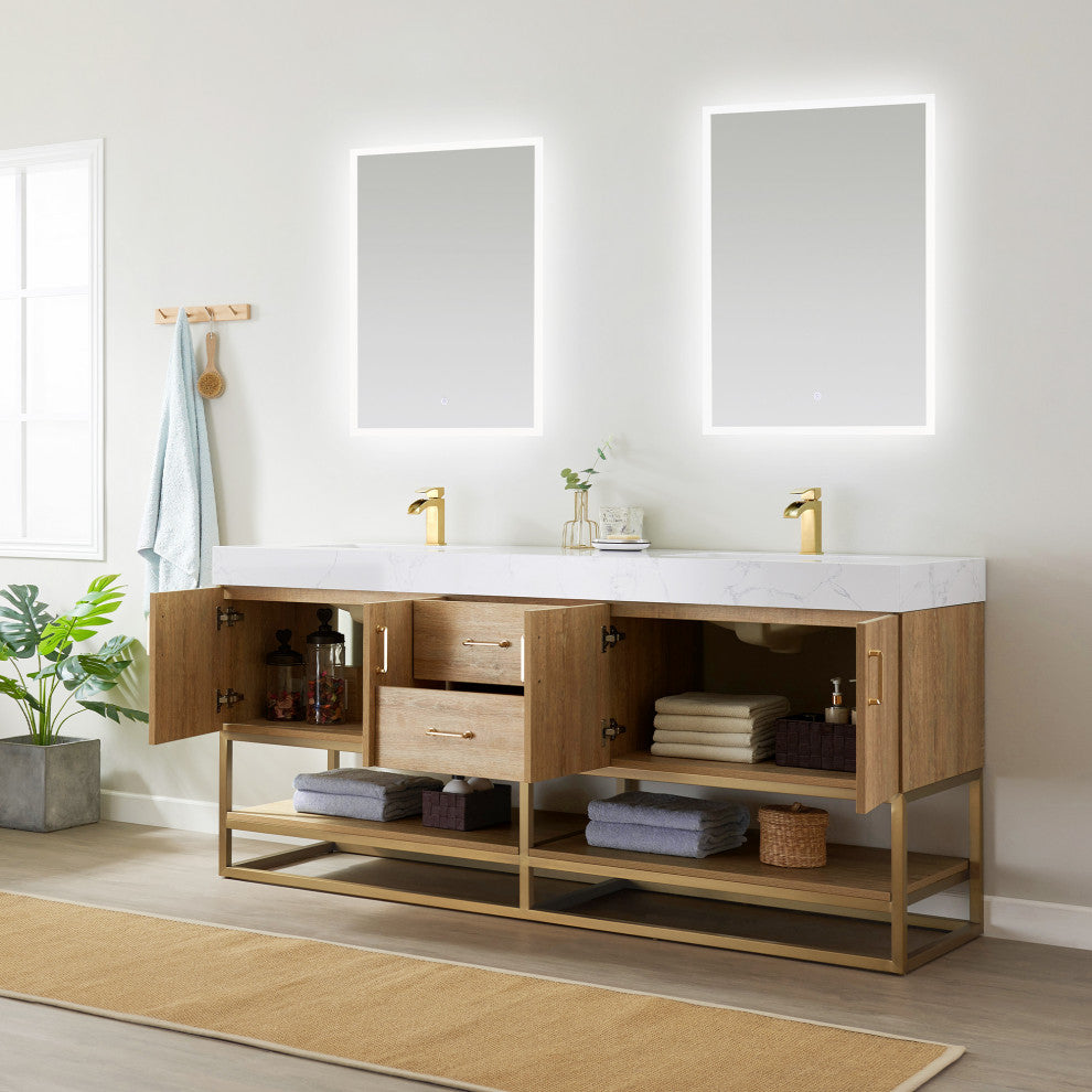 Alistair Vanity, North American Oak With Countertop, 72", With Mirror