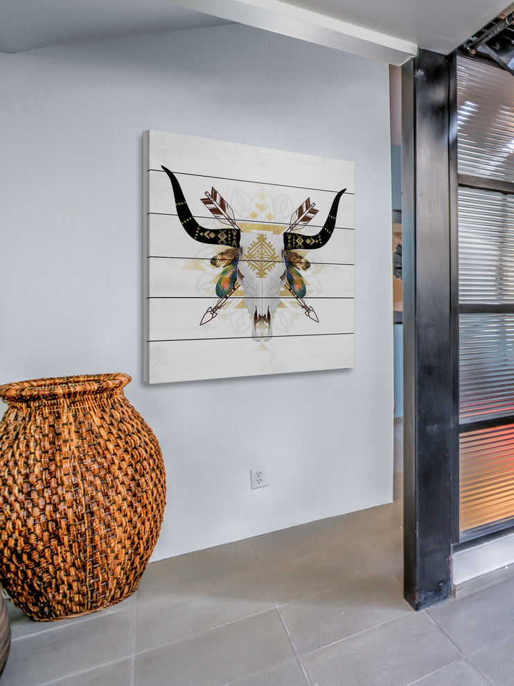 "Warrior Skull II" Painting Print on White Wood, 40"x40"