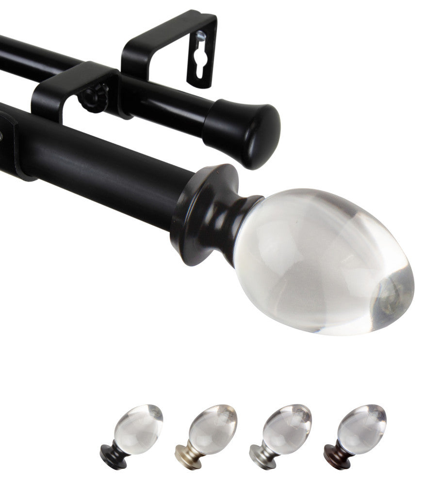 Jaya 1" Double Curtain Rod, Black, 28-48"