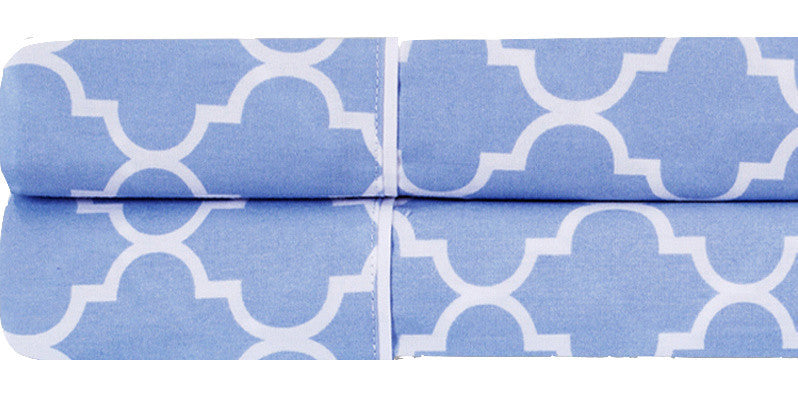 100% Cotton Printed Meridian Pillowcases, Set of 2, Periwinkle and White, King