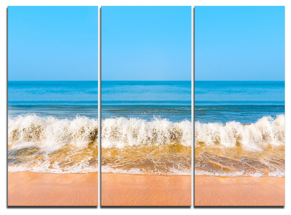 "Beautiful Blue Sea and Roaring Waves" Beach Metal Wall Art, 3 Panels, 36"x28"