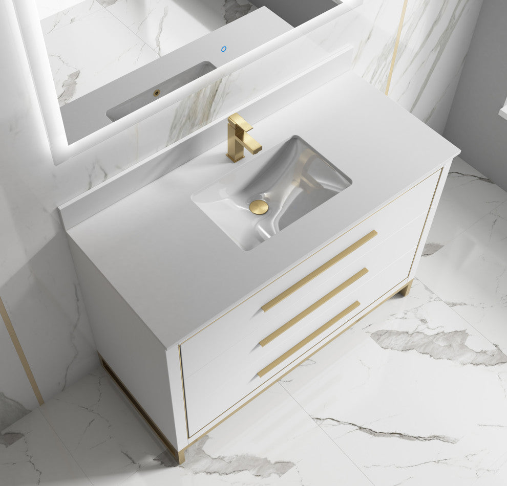 Alma Kathyia Freestanding Bath Vanity, Gold Hardware, 48"