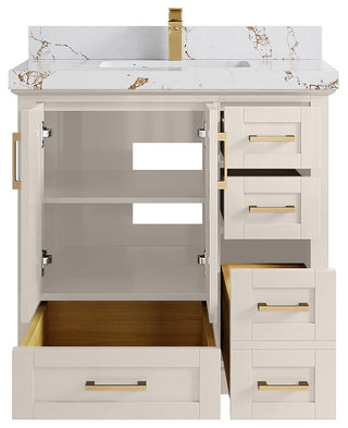 Boston 36" Center Sink Bath Vanity in Fine Grain 2" Viola Gold