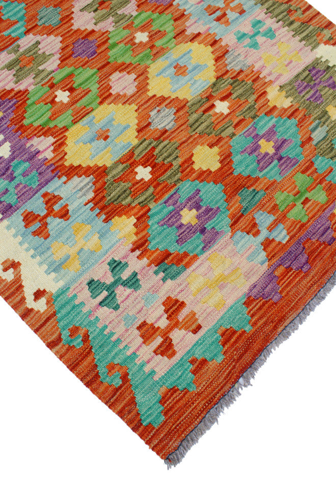 Flatweave Melda Red/Turquoise Rug, 3'2x4'10
