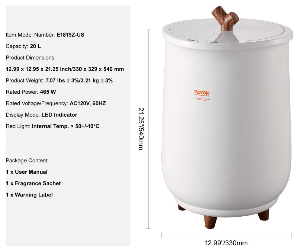 VEVOR Towel Warmer Bucket 20L Large Towel Warmers for Bathroom with LED Light