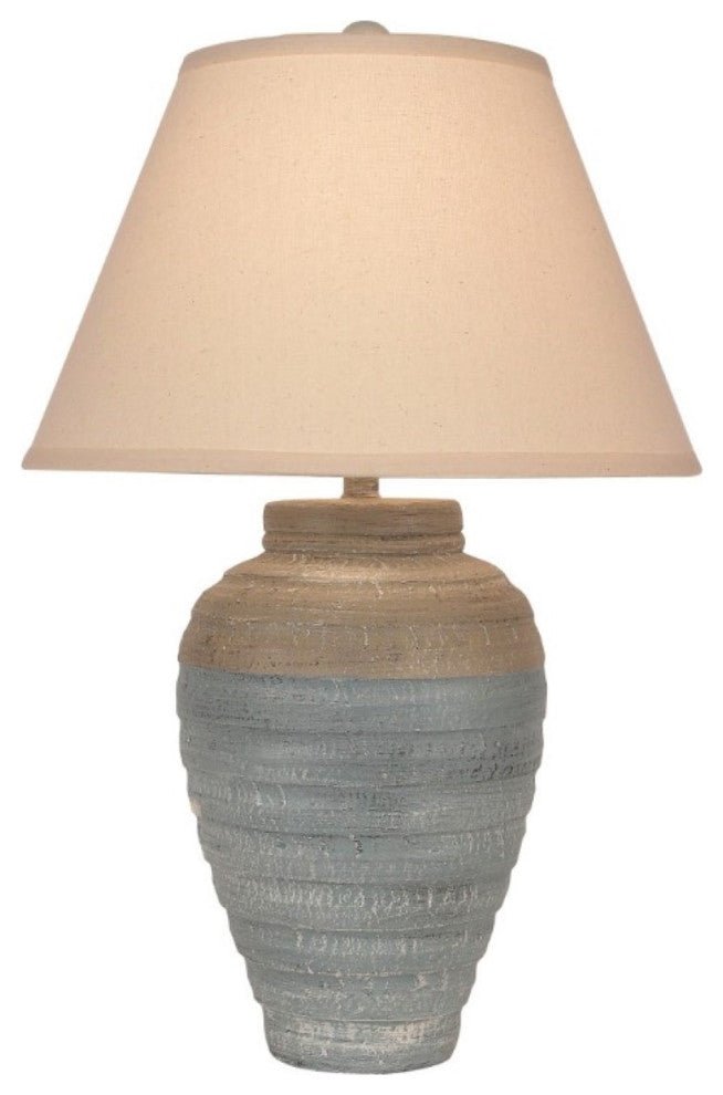 Small Cottage Seamist and Shoreline Tan Ribbed Pottery Table Lamp
