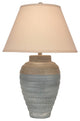 Small Cottage Seamist and Shoreline Tan Ribbed Pottery Table Lamp