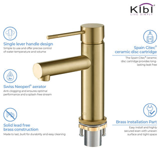 Circular X Brass Single Hole Bathroom Faucet KBF1010, Brush Gold, with Drain