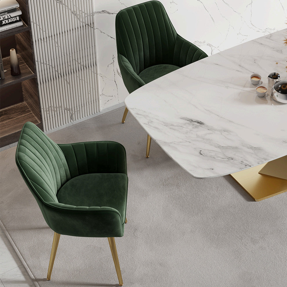 Modern Dining Chair Velvet Upholstered Dining Chairs With Arms, Set of 2, Green