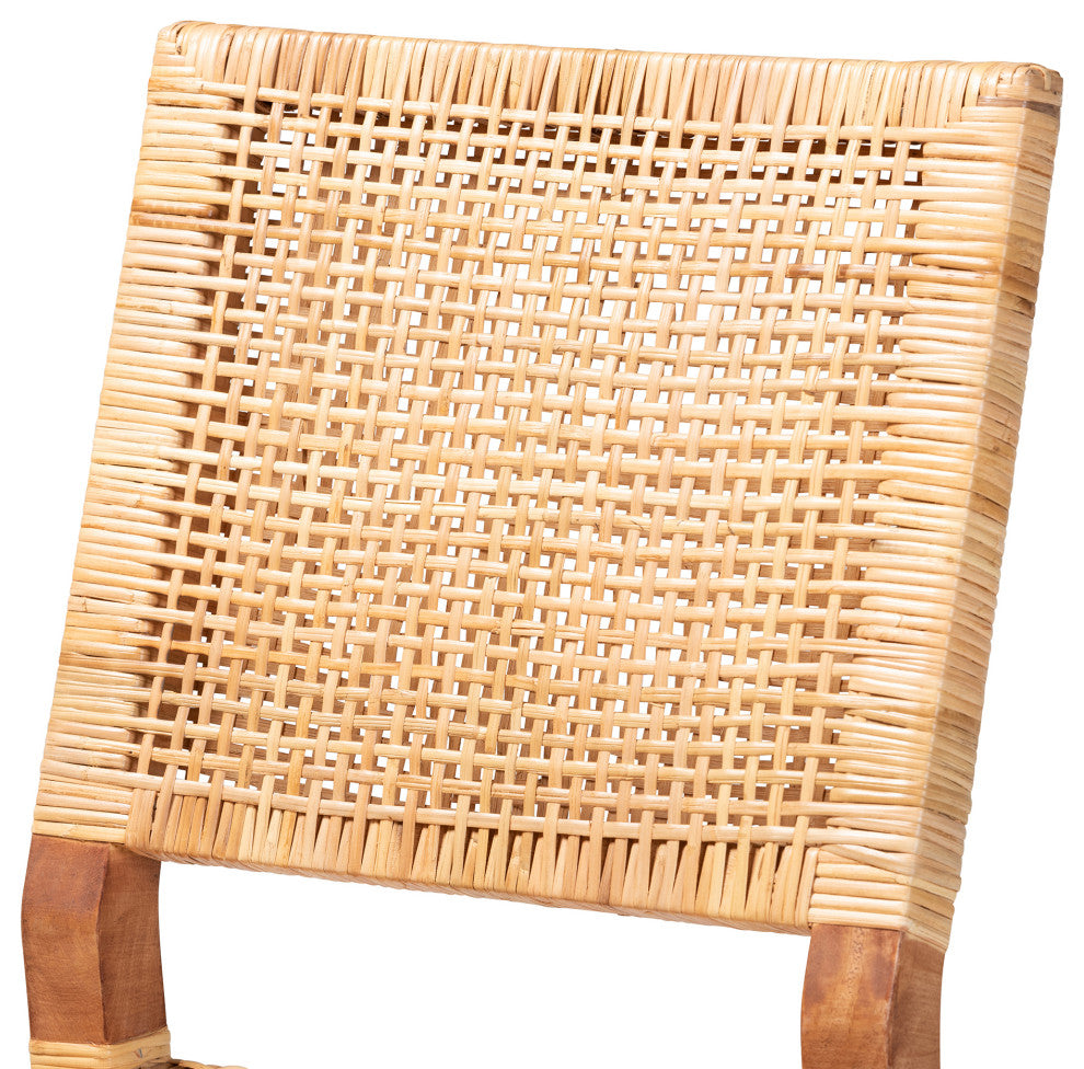 Lesia Bohemian Natural Brown Rattan and Walnut Brown Finished Wood Counter Stool