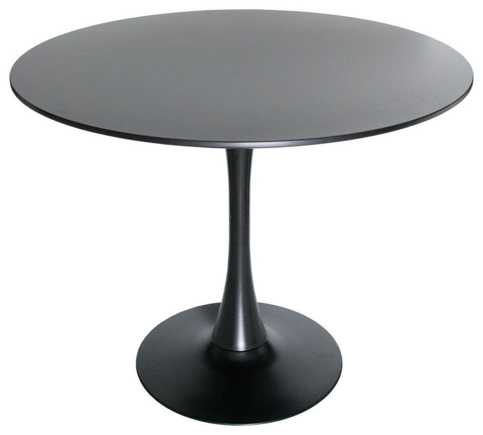 Round Dining Table 35" MDF Wood Tabletop in Steel for Dining Room & Kitchen, Black