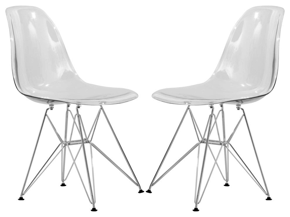 Cresco Acryclic Dining Side Chairs with Eiffel Legs Set of 2, Clear