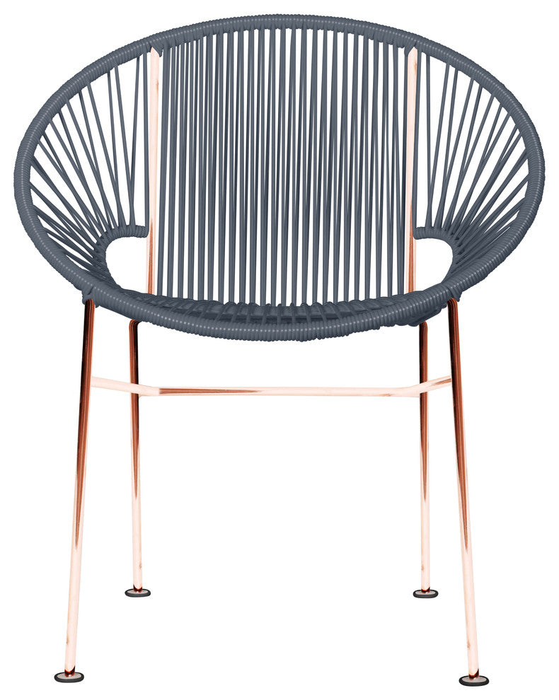Concha Indoor/Outdoor Handmade Dining Chair, Gray Weave, Copper Frame