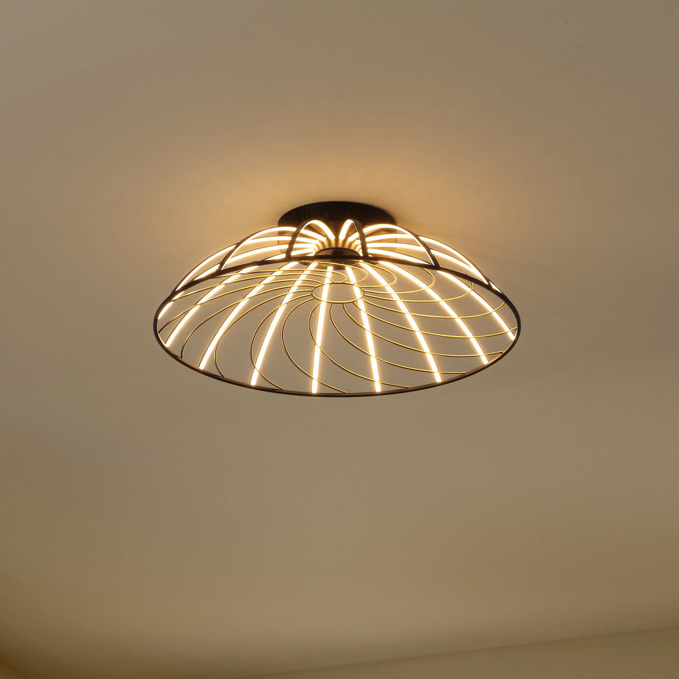 Ambros Industrial Metal Dimmable Stripe Half-Cage Integrated LED Flush Mount