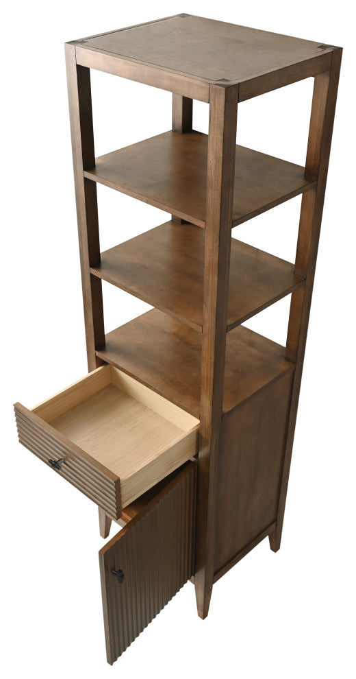 Vanity Art 21" Freestanding Linen Cabinet, Linear Walnut, Matte Black Handle