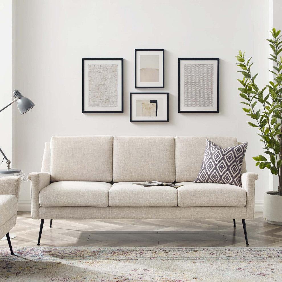 Sofa, Fabric, Black Beige, Modern, Living Lounge Room Hotel Lobby Hospitality