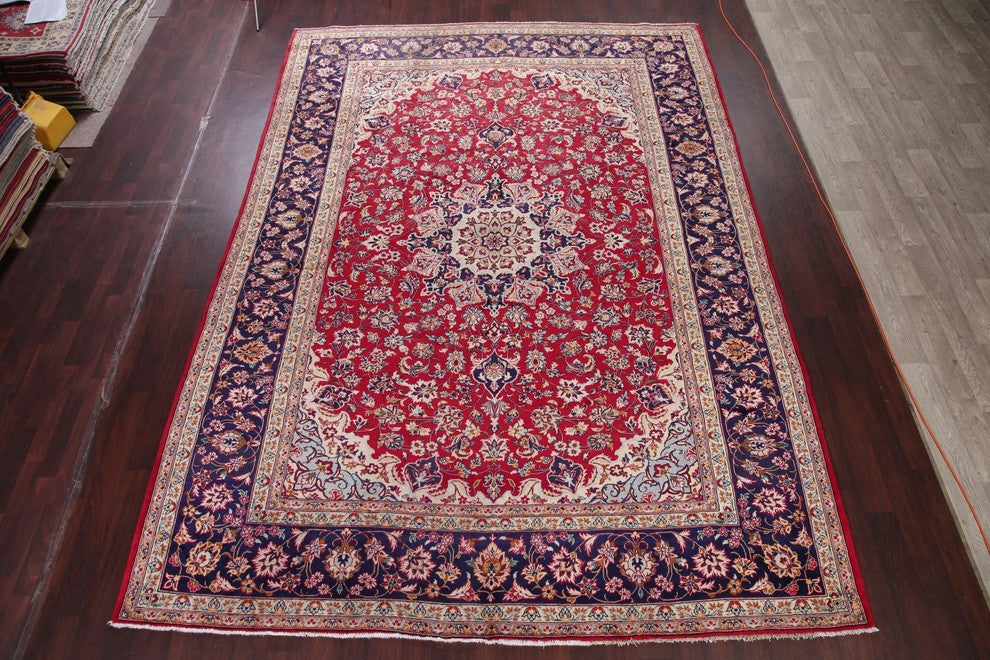 Consigned, Hand-Knotted Persian Vintage-Style Oriental Area Rug, Red, 13'4"X9'6"