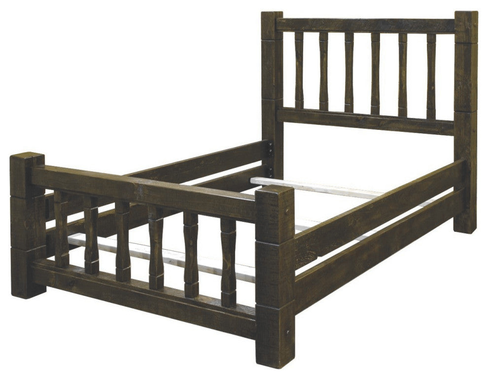 Rustic Barn Wood Style Timber Peg Mission Bed, Weathered Slate, Twin