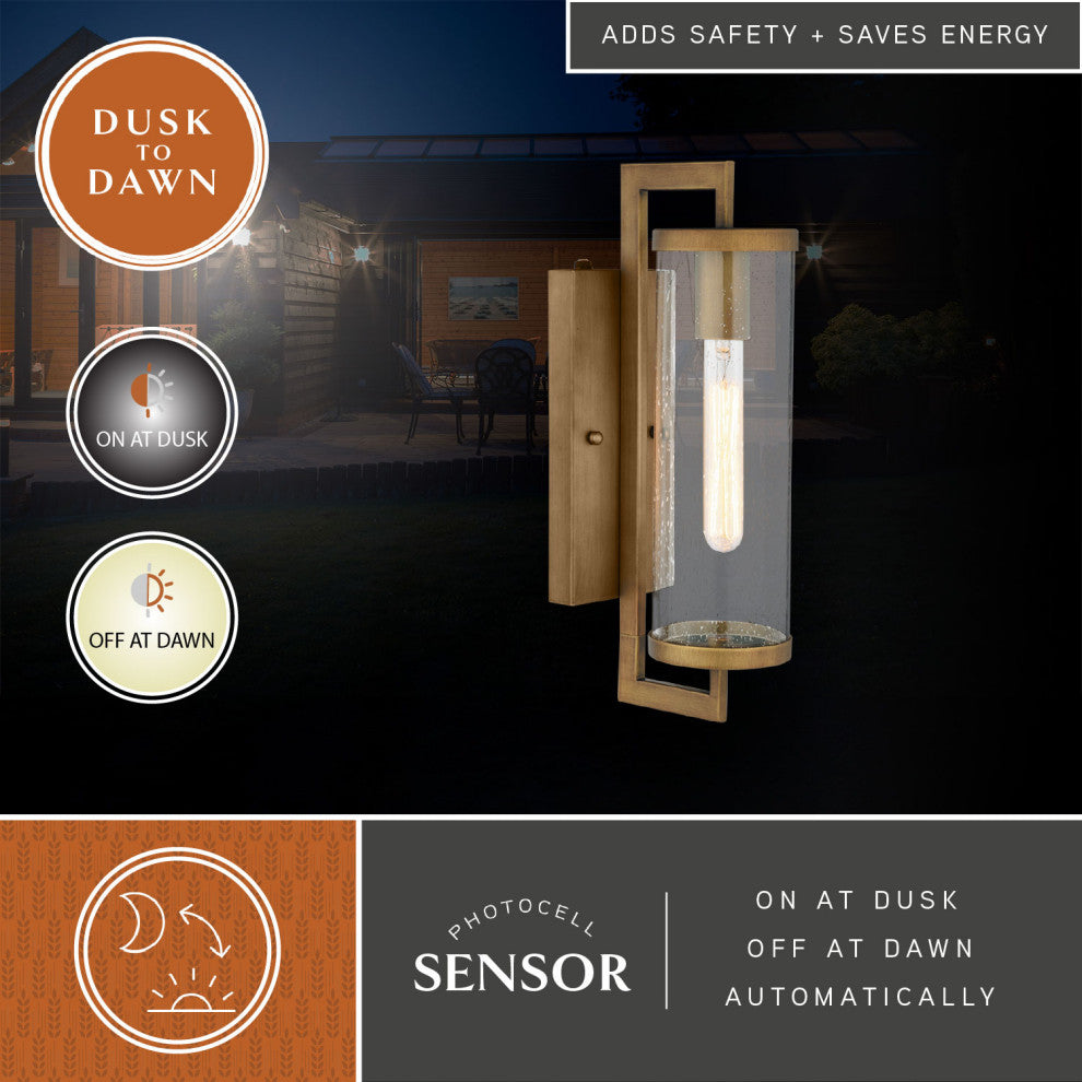 Morgan Park 1-Light Warm Brass Dusk to Dawn Modern Outdoor Wall Sconce Fixture, Warm Brass, 4.25"wx16"hx7"d