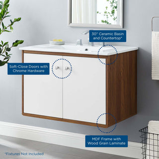 Transmit 30" Wall-Mount Bathroom Vanity - Walnut White