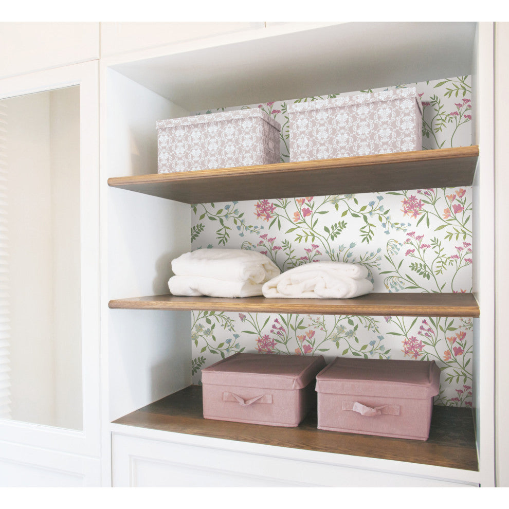 Green and Pink Meadow Mix Peel and Stick Wallpaper