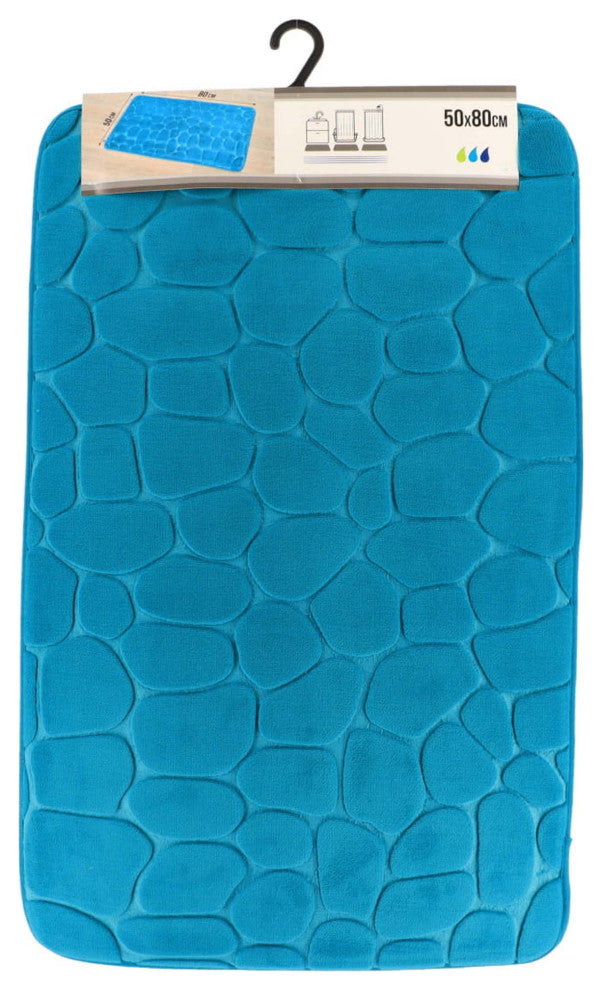 Bathroom Rug Memory Foam Mat 3D Pebble , Peacock Blue, 32" X 20"