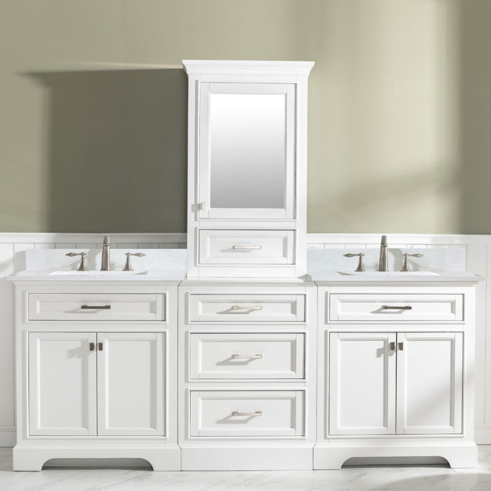 Milano Transitional White 96" Double Sink Bathroom Vanity Modular Set