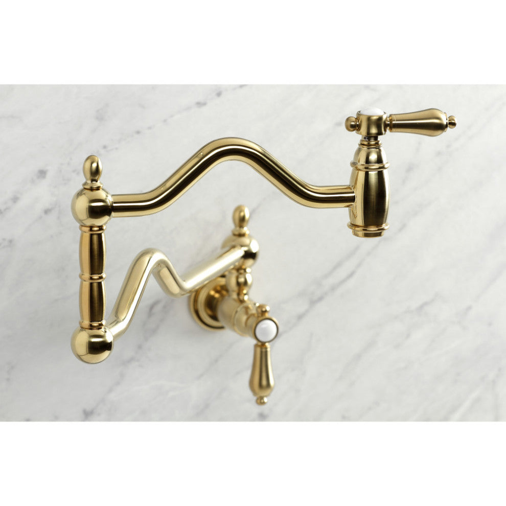 Kingston Brass KS2107BAL Heirloom Wall Mount Pot Filler, Brushed Brass