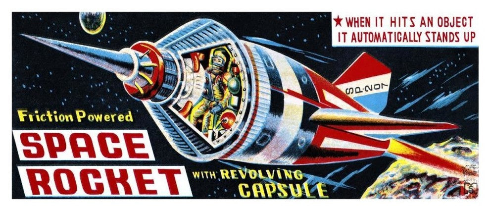 "Space Rocket with Revolving Capsule" Print by Retrorocket, 46"x20"