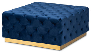 Edie Glam Royal Blue Velvet Ottoman
