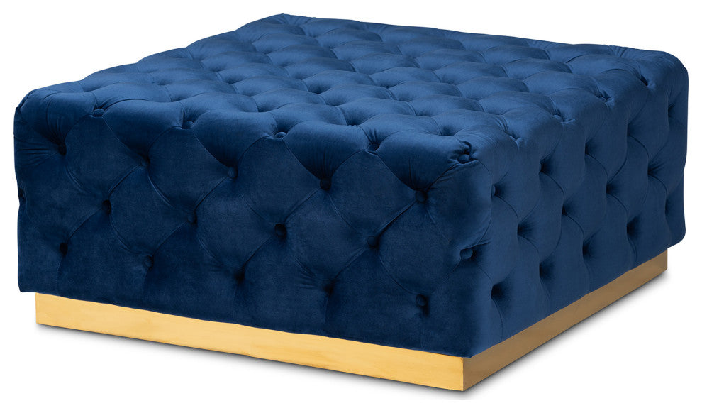 Edie Glam Royal Blue Velvet Ottoman
