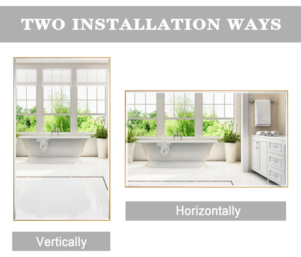 Metal Framed Rectangle Beveled Edge Wall Mirror Bathroom Vanity Mirror, Gold, 24"x40"