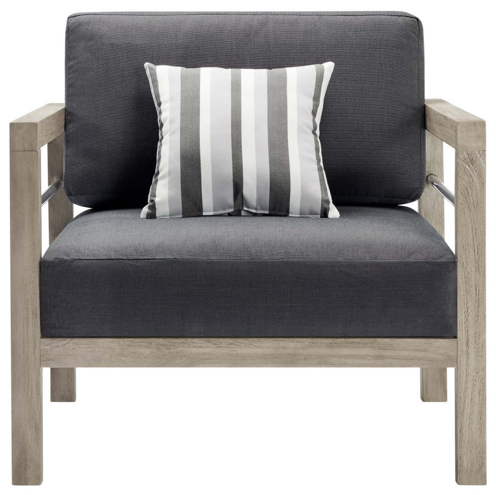 Lounge Chair Armchair, Wood, Gray, Outdoor Patio Balcony Cafe Bistro Garden