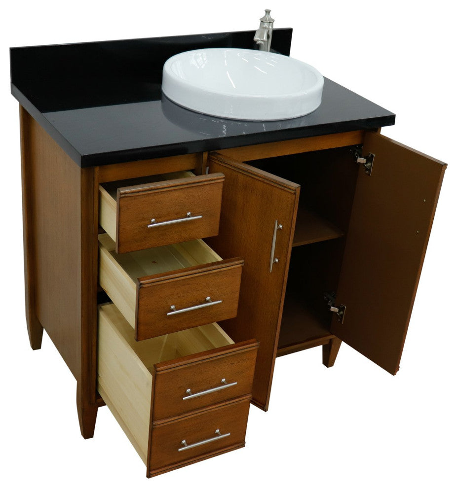 37" Single Vanity, Walnut Finish With Black Galaxy