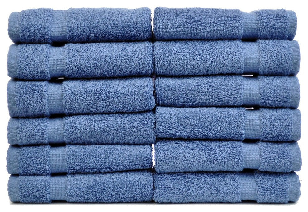 Dobby Border Luxury Hotel and Spa Wash Cloth, Set of 12, Wedgewood